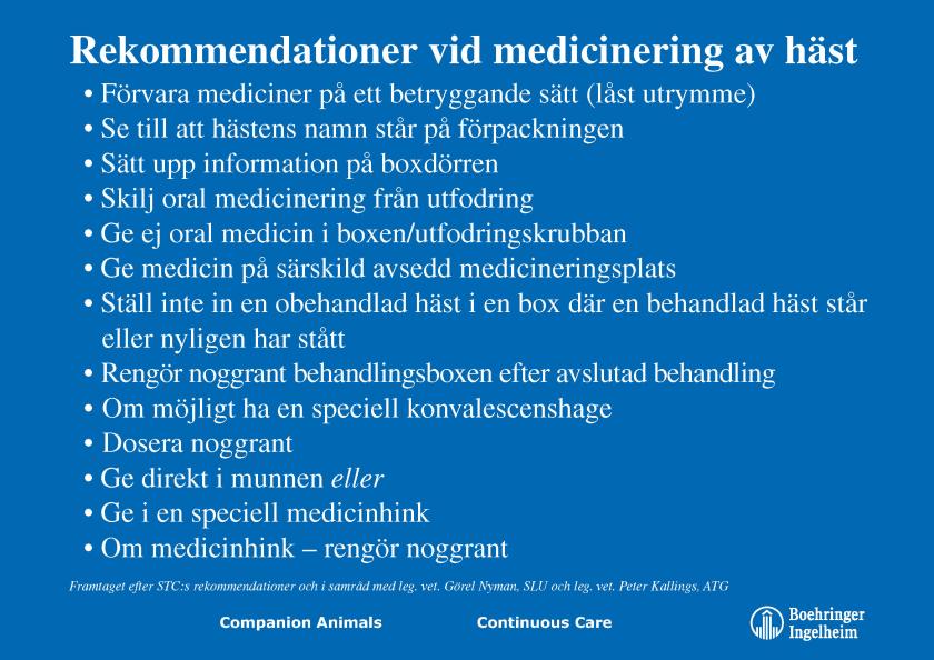 Rekommendationer vid medicinering av häst